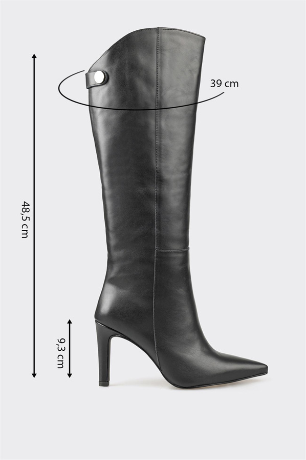 Siyah deri topuklu kadın çizme - Elle Shoes