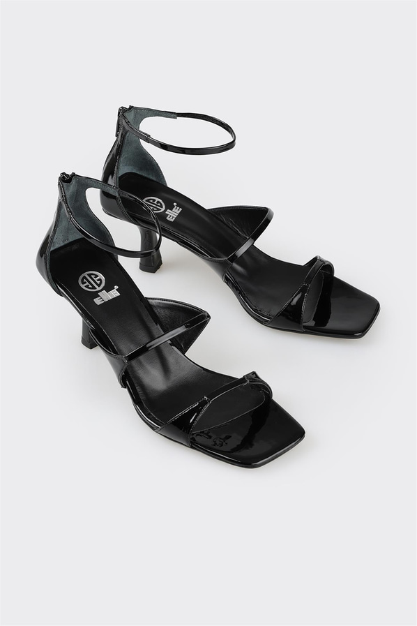 Siyah deri topuklu kadın sandalet - Elle Shoes