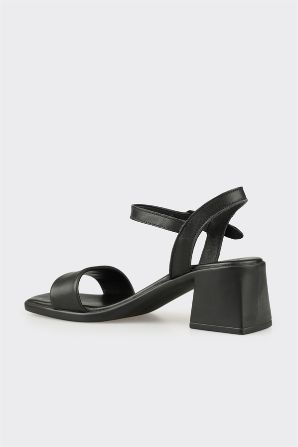 Siyah deri topuklu kadın sandalet - Elle Shoes