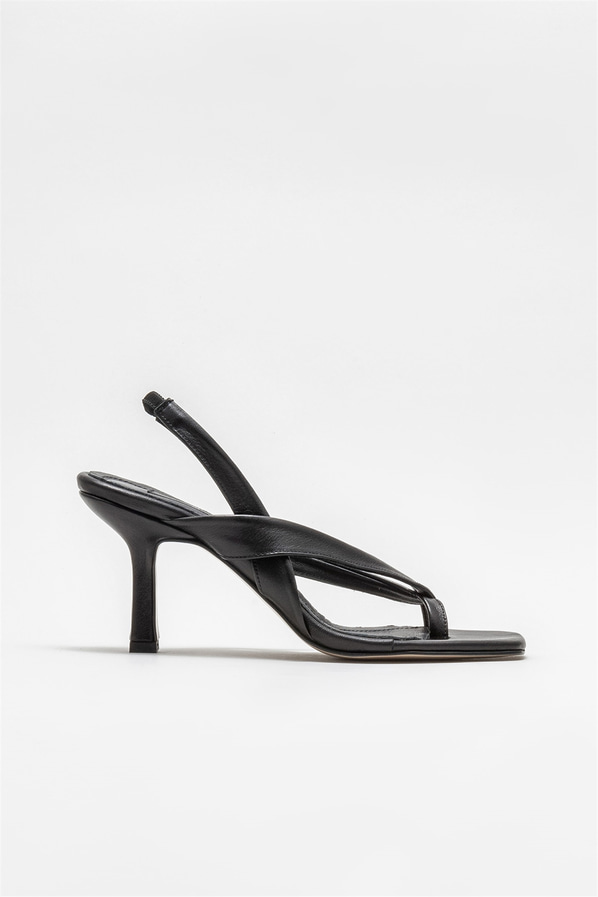 Siyah deri topuklu kadın sandalet - Elle Shoes