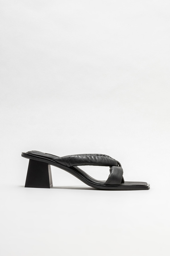 Siyah deri topuklu kadın terlik - Elle Shoes