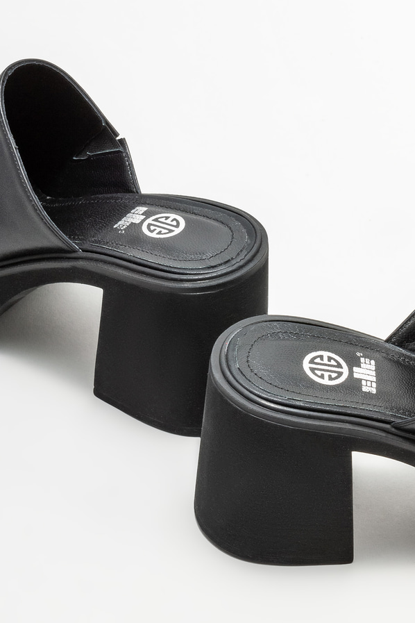 Siyah deri topuklu kadın terlik - Elle Shoes