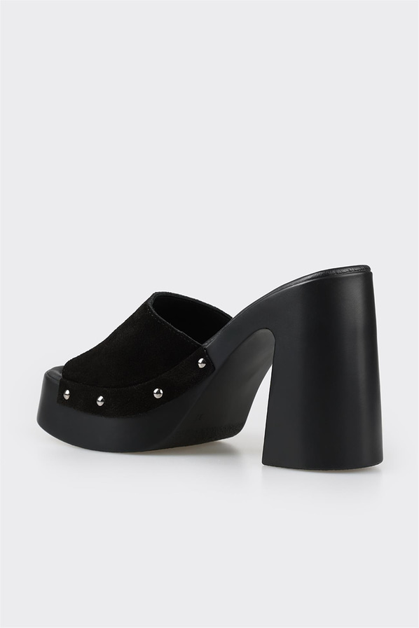 Siyah deri topuklu kadın terlik - Elle Shoes