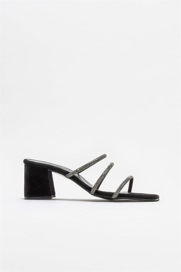 Siyah deri topuklu kadın terlik - Elle Shoes