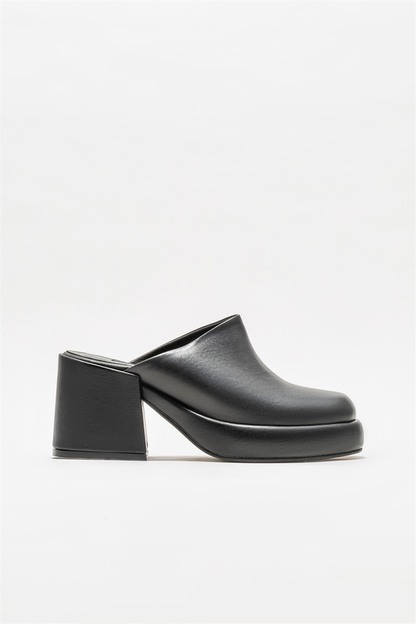 Siyah deri topuklu kadın terlik - Elle Shoes