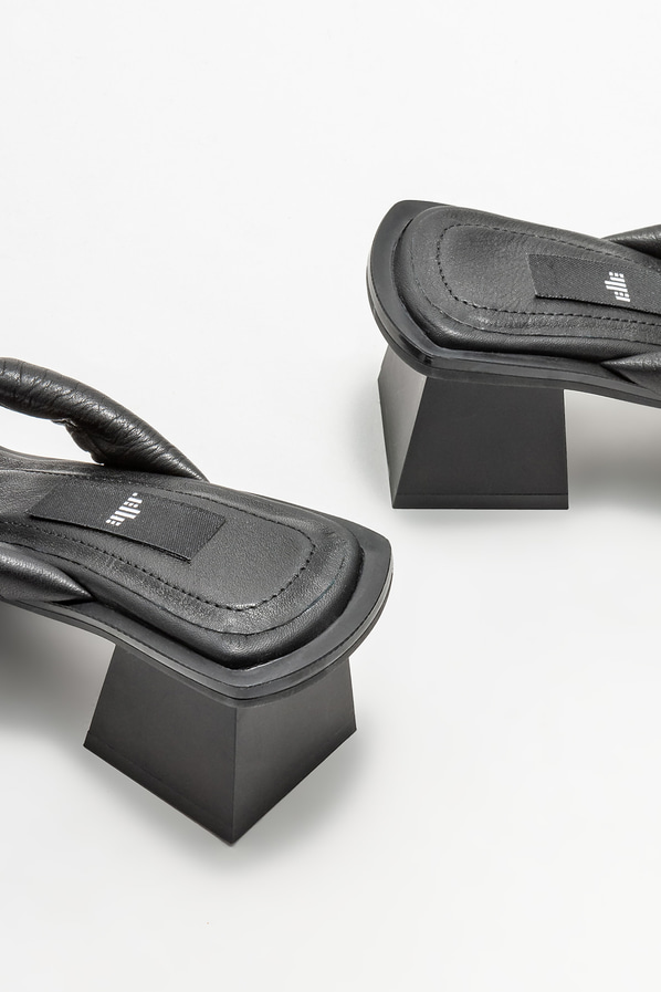 Siyah deri topuklu kadın terlik - Elle Shoes