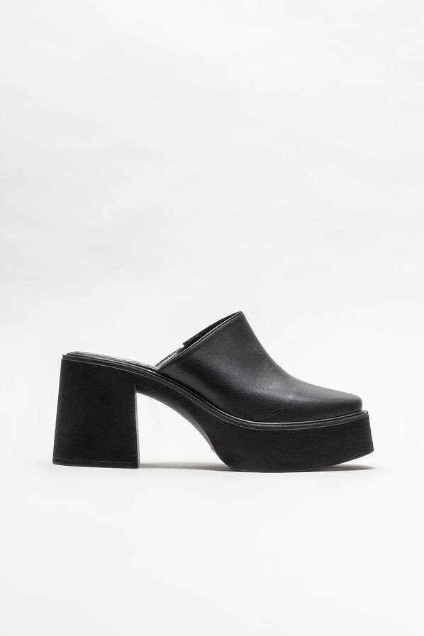 Siyah deri topuklu kadın terlik - Elle Shoes