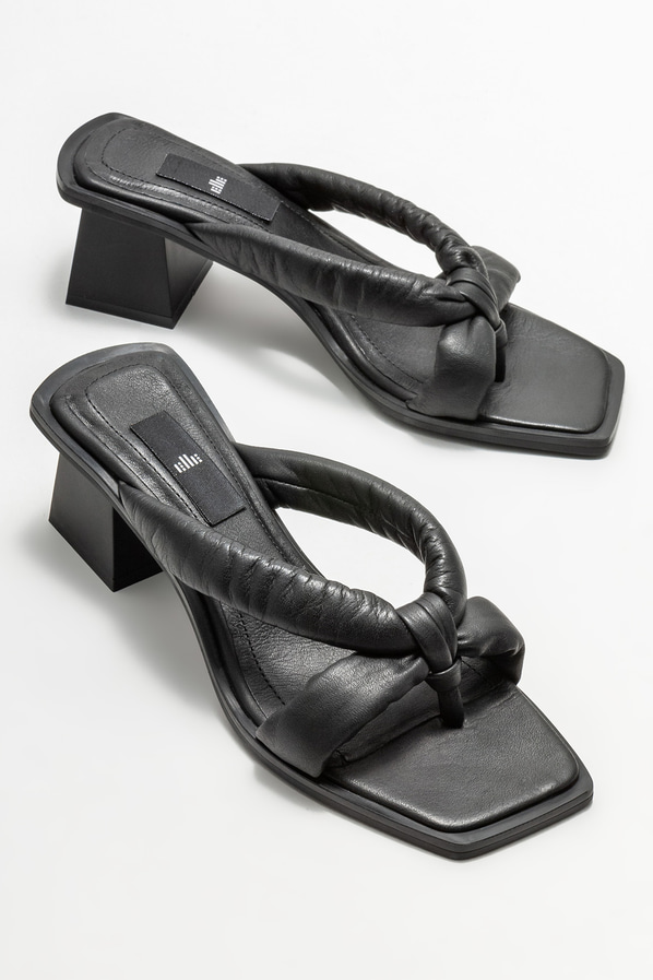 Siyah deri topuklu kadın terlik - Elle Shoes
