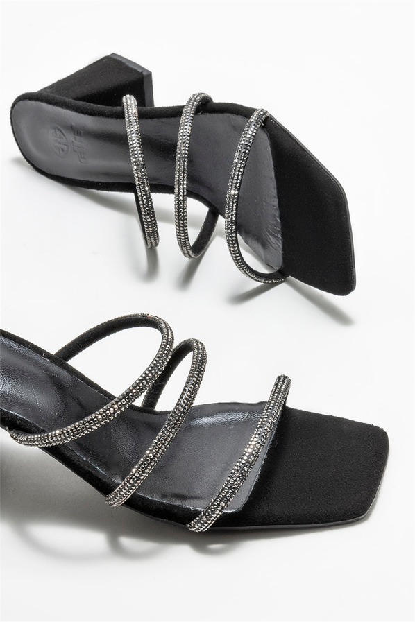 Siyah deri topuklu kadın terlik - Elle Shoes