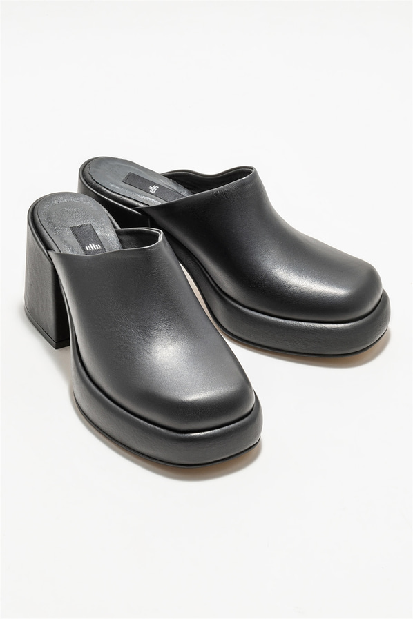 Siyah deri topuklu kadın terlik - Elle Shoes