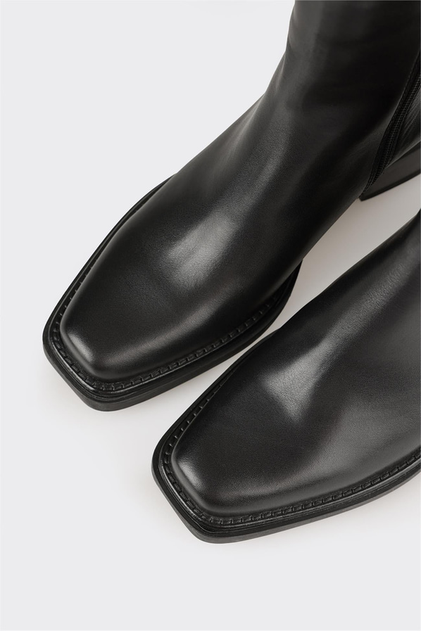Siyah deri örgü dokulu kadın bot, ofis stili için - Elle Shoes