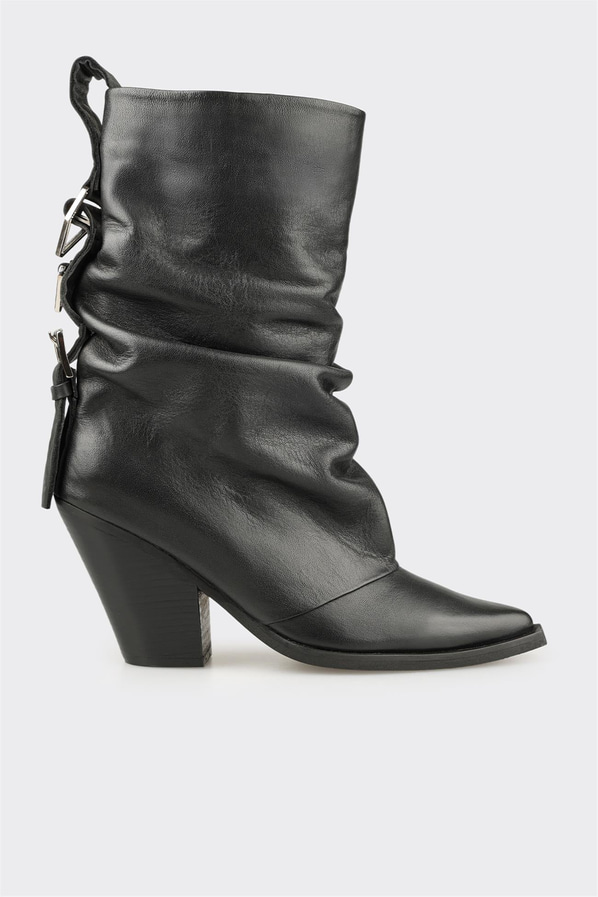 Siyah deri kadın bot, rahat kullanım için - Elle Shoes