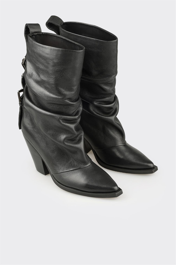 Siyah deri kadın bot, rahat kullanım için - Elle Shoes