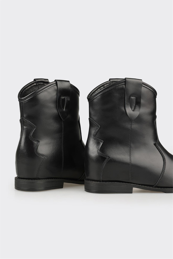 Siyah Deri Kadın Western Bot