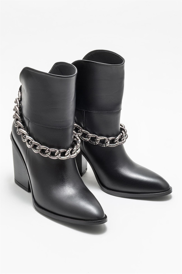 Siyah deri kadın bot - Elle Shoes
