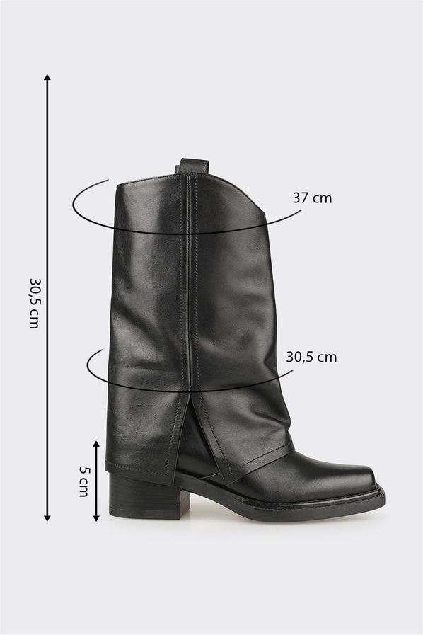 Siyah Deri Kadın Western Çizme