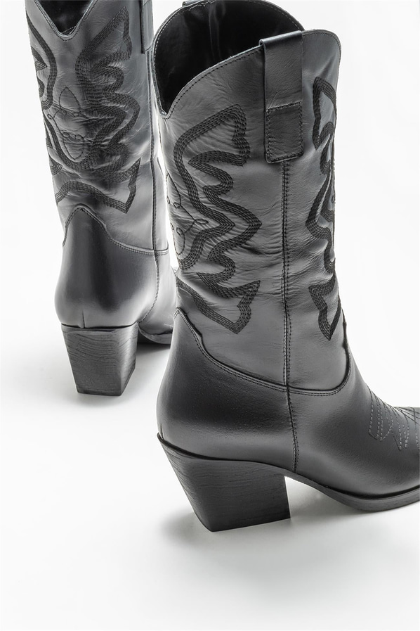 Siyah deri kadın çizme - Elle Shoes
