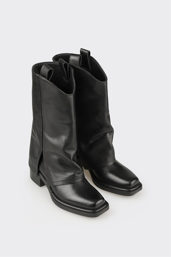 Siyah Deri Kadın Western Çizme