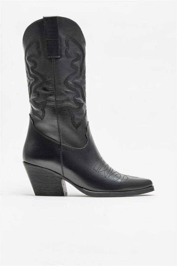 Siyah deri kadın çizme - Elle Shoes