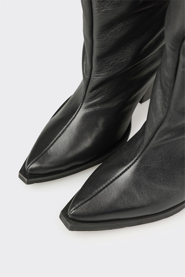 Siyah Deri Kadın Western Çizme