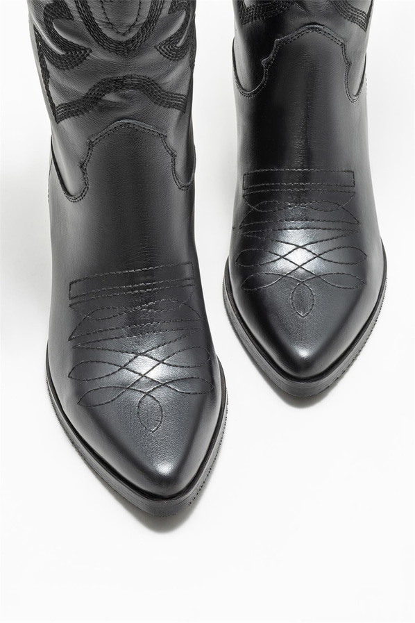 Siyah deri kadın çizme - Elle Shoes