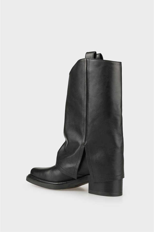 Siyah Deri Kadın Western Çizme