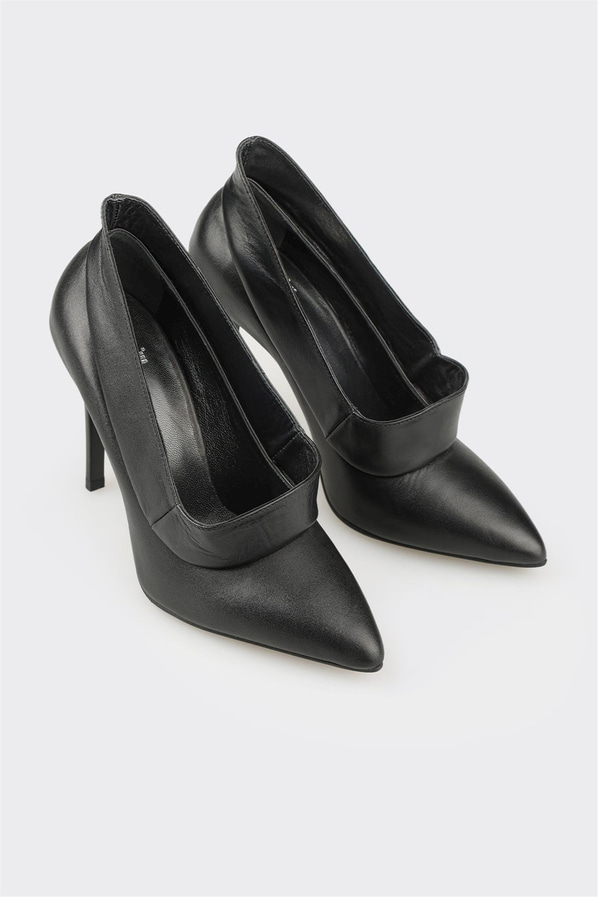 Siyah Deri Kadın Yüksek Topuk Ayakkabı