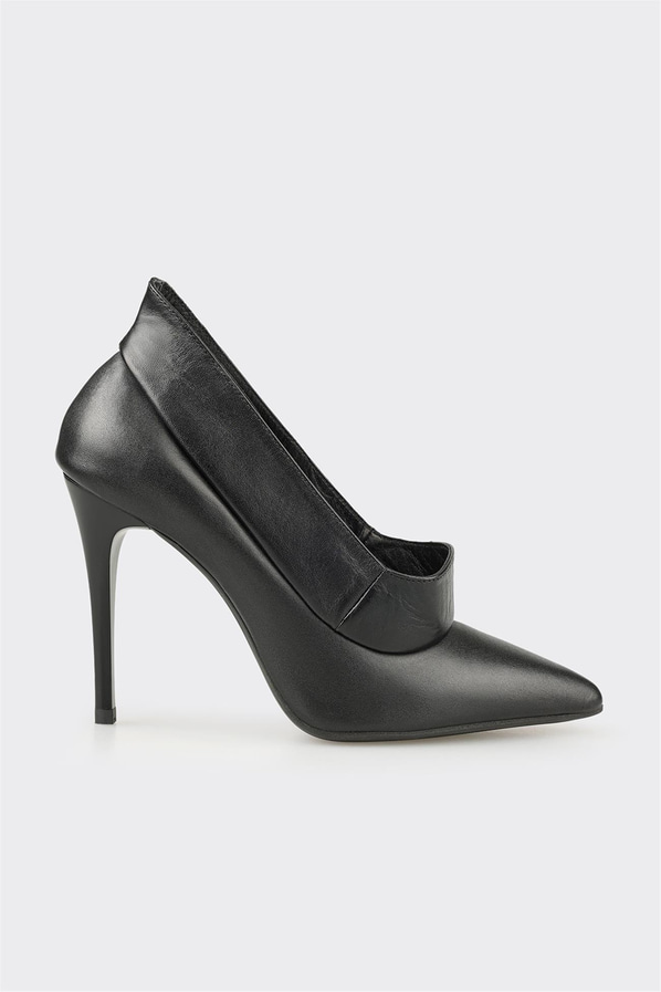 Siyah Deri Kadın Yüksek Topuk Ayakkabı