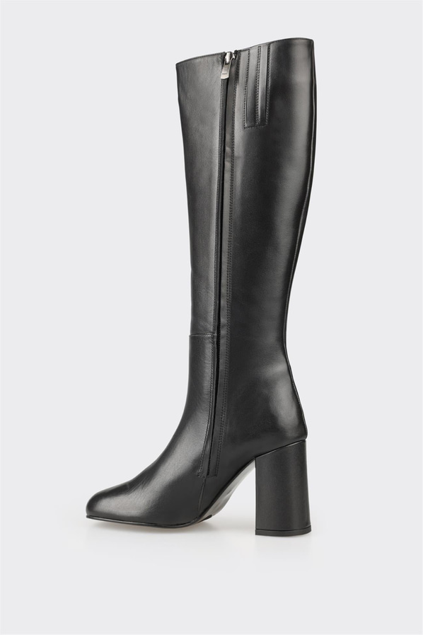 Siyah deri kadın çizme - Elle Shoes
