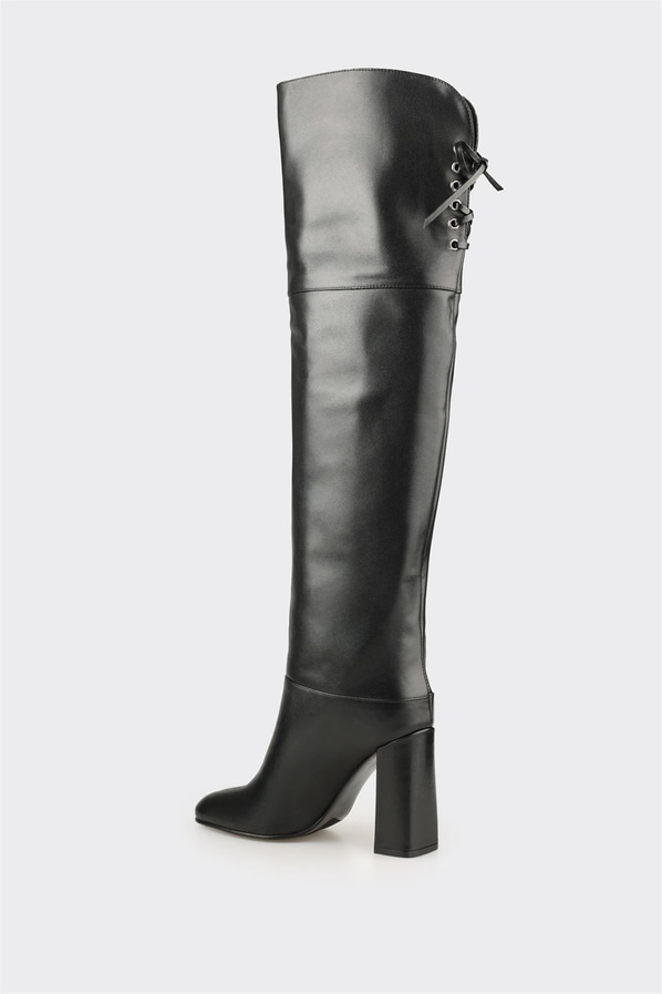 Siyah Deri Kadın Yüksek Topuk Çizme