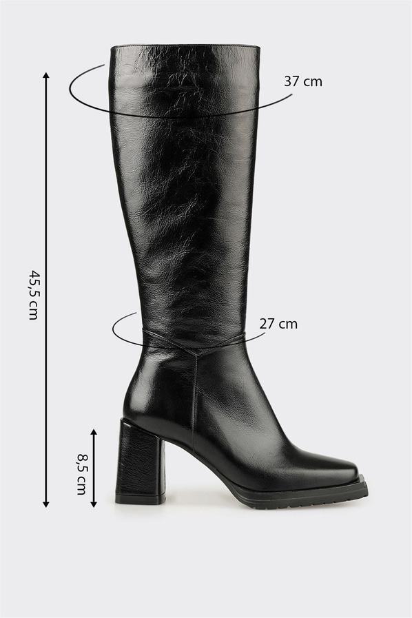 Siyah Deri Kadın Yüksek Topuk Çizme