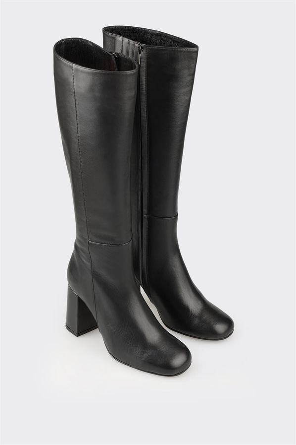 Siyah deri kadın çizme - Elle Shoes