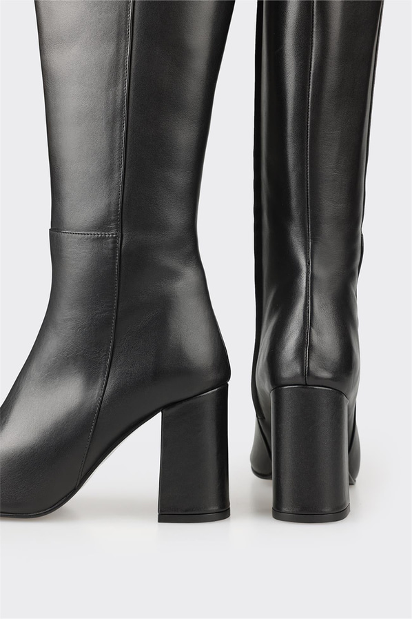 Siyah deri kadın çizme - Elle Shoes