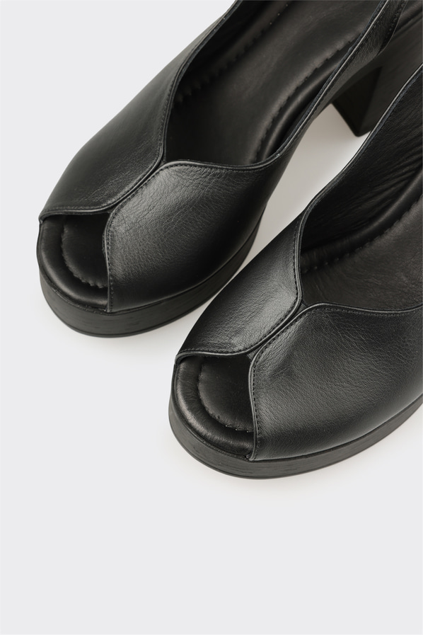 Siyah deri topuklu kadın dolgu sandalet - Elle Shoes