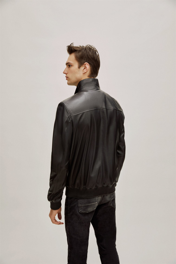 Siyah deri erkek bomber ceket - Elle Shoes