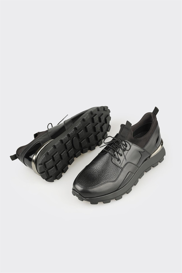 Siyah simli örgü dokulu erkek spor ayakkabı - Elle Shoes
