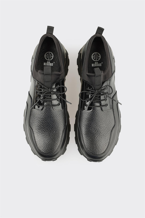 Siyah simli örgü dokulu erkek spor ayakkabı - Elle Shoes