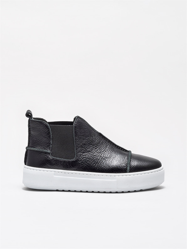 Siyah deri düz kadın bot - Elle Shoes