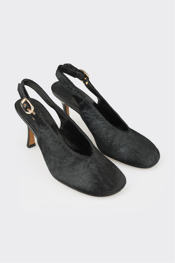 Siyah deri topuklu kadın ayakkabı - Elle Shoes