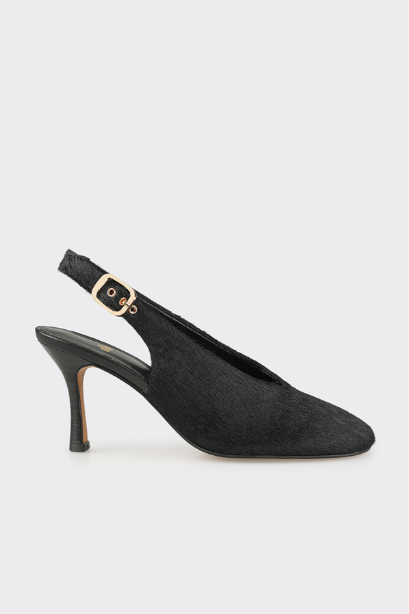 Siyah deri topuklu kadın ayakkabı - Elle Shoes