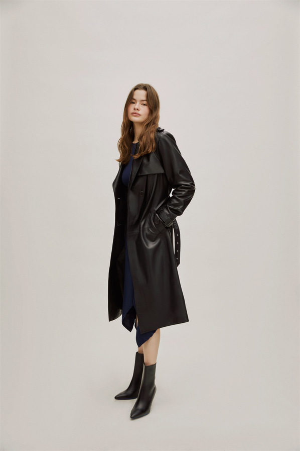 Siyah deri kadın trençkot - Elle Shoes