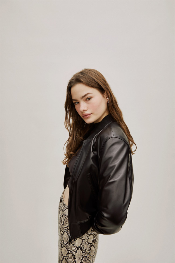 Siyah deri kadın bomber ceket - Elle Shoes