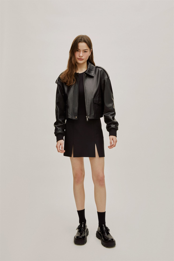 Siyah deri kadın bomber ceket - Elle Shoes