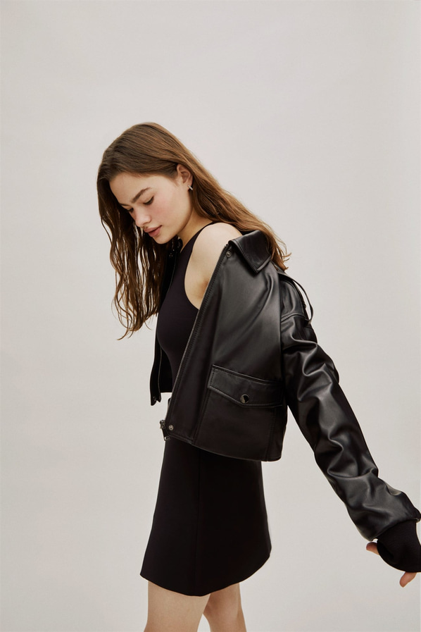 Siyah deri kadın bomber ceket - Elle Shoes