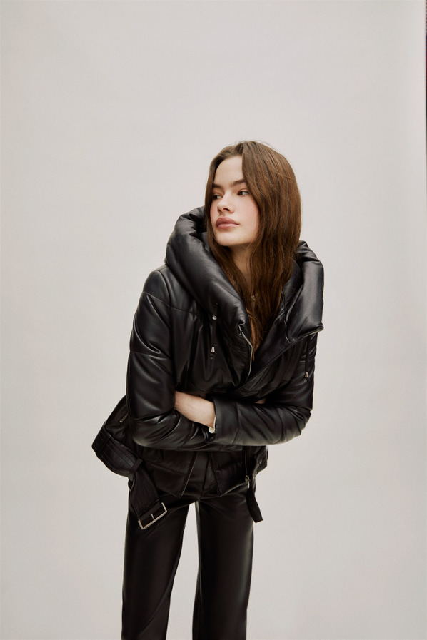 Siyah deri kadın ceket - Elle Shoes