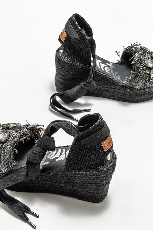 Siyah dolgu topuklu kadın ayakkabı - Elle Shoes