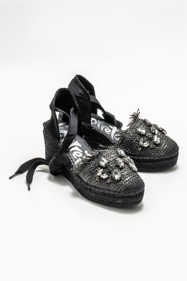Siyah dolgu topuklu kadın ayakkabı - Elle Shoes