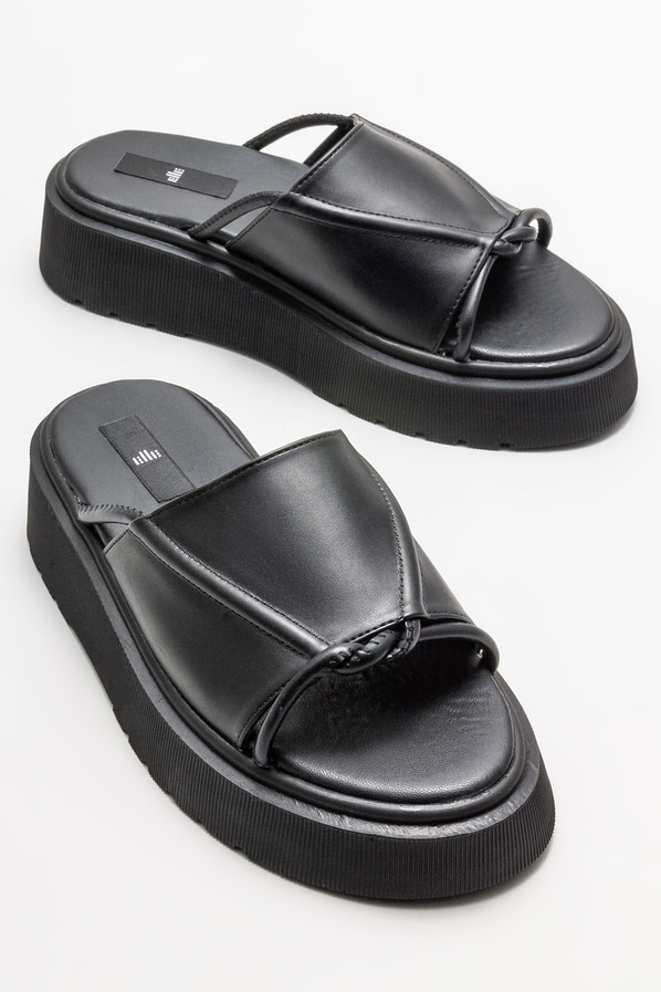 Siyah dolgu topuklu kadın terlik - Elle Shoes