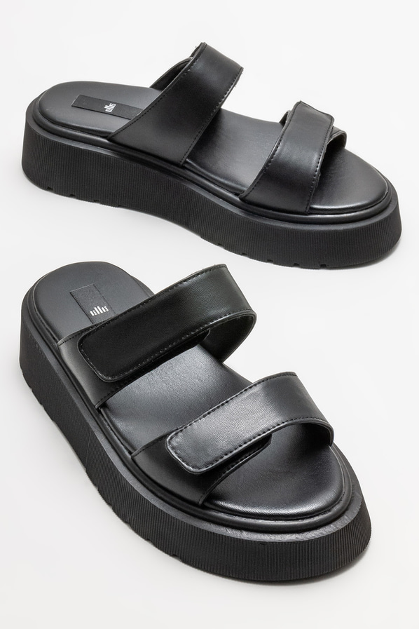 Siyah dolgu topuklu kadın terlik - Elle Shoes