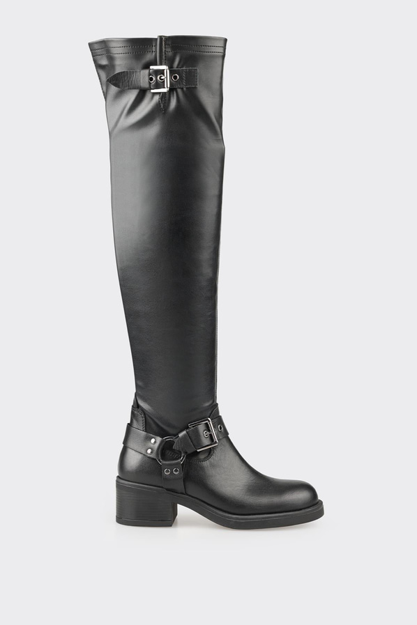 Siyah deri düz kadın çizme, rahat kullanım için - Elle Shoes
